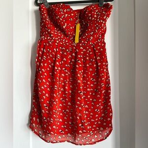 Modcloth red strapless sweetheart neckline mini with heart print size M